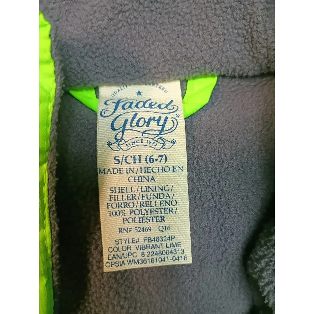 Cozy Faded Glory Kids' Gray & Green Puffer Jacket - Size 6/7